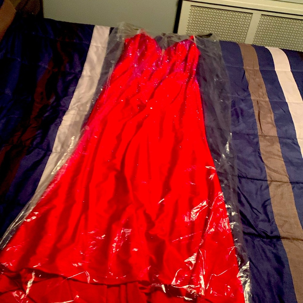 red, sequin gown